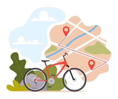 Conceptual route map showing start, rest, and finish points along a cycling path