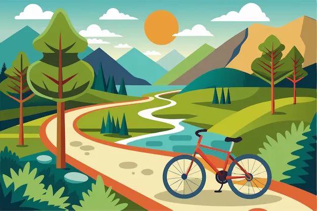 Illustration of clear skies and gentle landscape suitable for outdoor group cycling